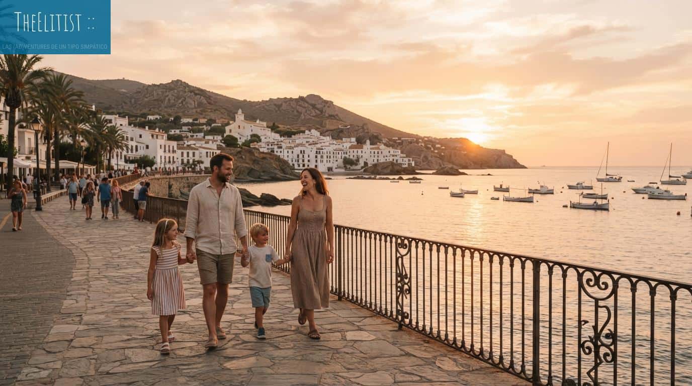 Familia paseando junto al mar en la Costa Brava