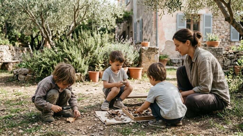 Niños aprendiendo mediante el juego y la exploración exterior